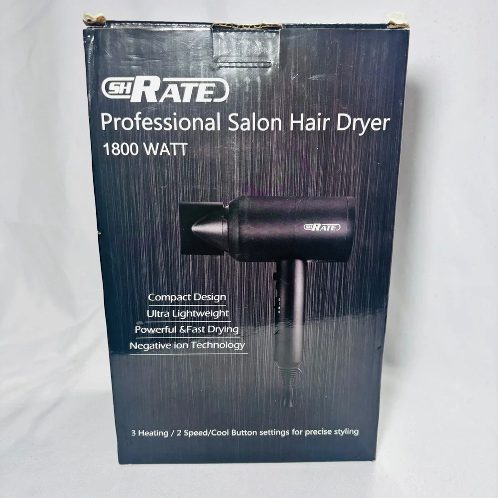 GHRATE Professional Salon Hair Dryer 1800W Negative Ion Compact Lightweight Blk